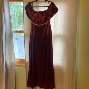 Off shoulder red silky dress